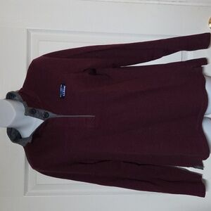L.L. Bean Burgundy and Gray Women's Rugby Pull Over Sweater 1/4 Button Up Sz S
